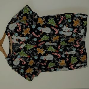 Gabby Brooks XL Short Sleeve Christmas Gingerbread  Merry Scrub Top